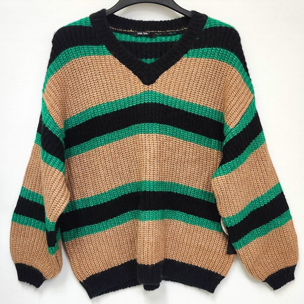 Marc Aurel Women's Light Multicolour Striped V-Neck Pullover Sweater Size 6